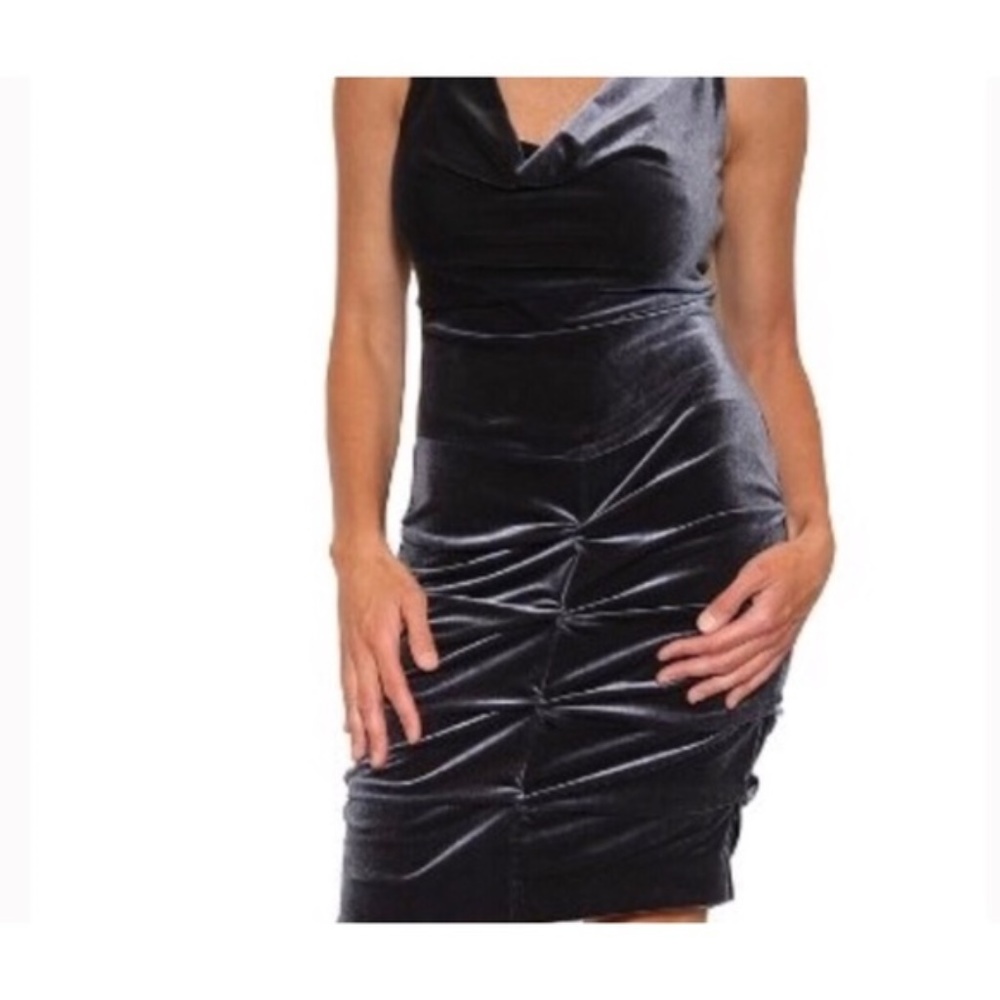 Nicole Miller Ruched Charcoal Velvet Dress Sz 0